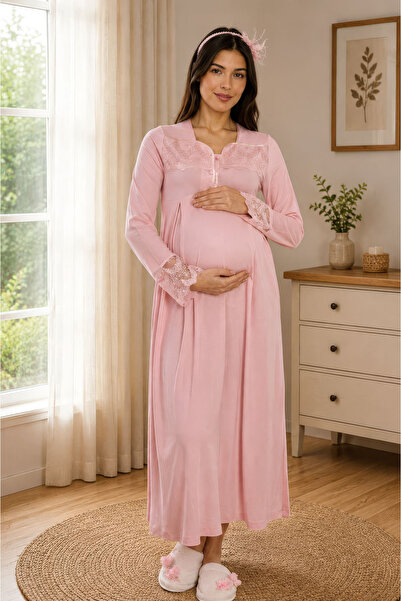 ByLohusa Cotton Comfortable Cut Maternity Nightgown with Breastfeeding Featur...
