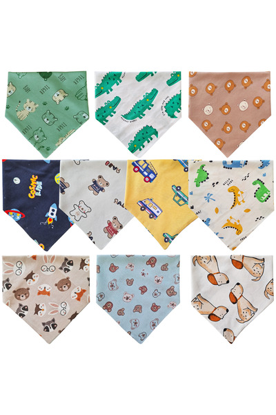 Baby Minik Triangle Scarf Combed Cotton Drool and Feeding Bib 10 Pieces