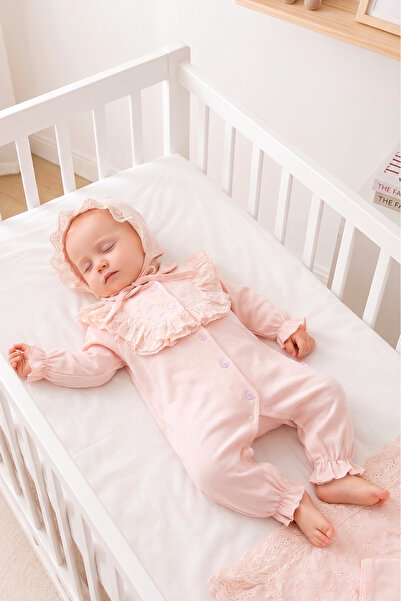 Babymod 100% Cotton Baby Girl Romper with Guipure Hat and Collar