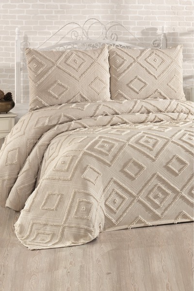 Çeyiz Diyarı Bride's World Samira 3-Piece Double Piqué Bedspread Set Beige