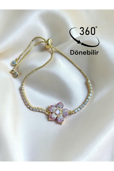 AUREON GOLD Gold Steel Rotating Flower Figured Princess Zircon Stone Elevator...