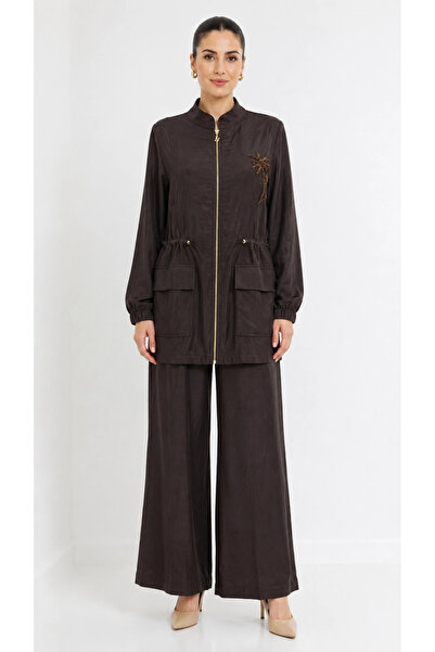 Nuss 1032 Floral Beaded Embroidered Trouser Suit - Bi̇tter