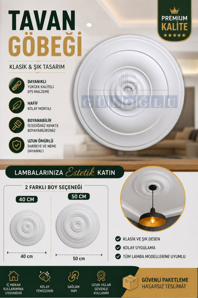 GÜLOĞLU STROPİYER Düz Tavan Lamba Göbeği 50 Cm