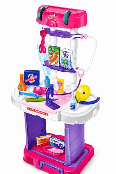 Baby Planet طقم أدوات الطبيب للأطفال 3 في 1 (38 قطعة) – حقيبة محمول وعربة بعجلات مع طاولة فحص عيادة متكاملة، لعبة محاكاة وتظاهر تعليمية للأطفال بعمر 3 سنوات فما فوق