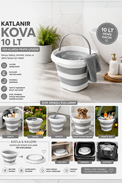 Porsima 1175 Damla Katlanabilir Silikon Su Kovası 28x30cm Banyo Balkon Katlan...
