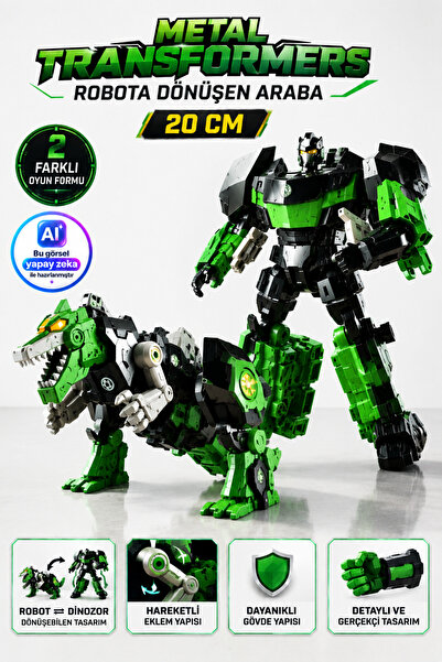 TRENDZONE Oyuncak Metal Gövdeli Robota Dönüşen Transformers Araba 20 cm Yeşil