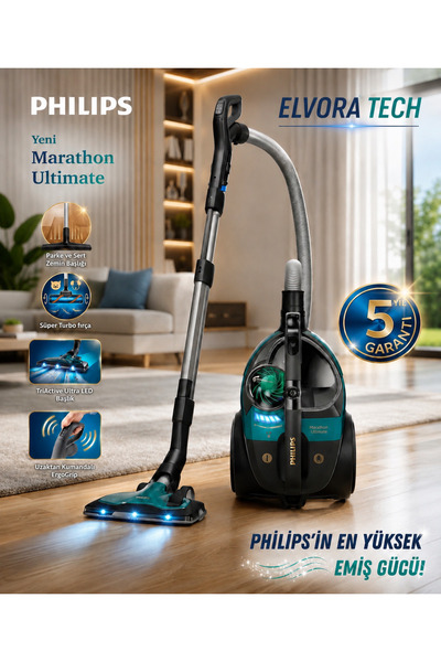 Philips ELVT Yeni Seri LED Işıklı Başlık Toz Torbasız Triactive Ultra LED Baş...