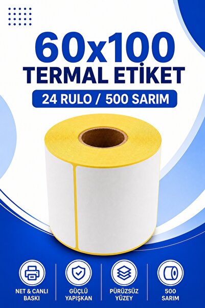 Küresel Etiket Barkod 60X100Mm Thermal Label |   24 Rolls |   500 Sarım |   R...