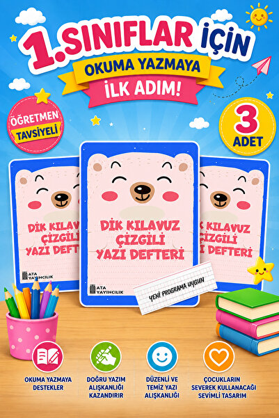 Ata Yayıncılık Large Size Guidebook with Lines - 1St Class Vertical Basic Let...