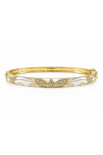FIERA JEWELRY Vip Gold White Color Stone Detailed Patterned Handcuff Bracelet