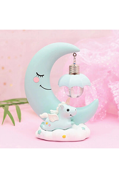 hediyesahibi Dekoratif Ay Dede Ve Minik Unicorn Temalı Masa Lambası Ve Biblo-...