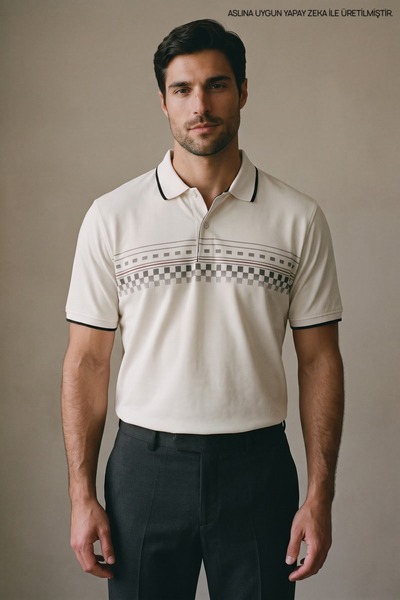 Maccali Tricou alb cu gât polo cu mâneci scurte pentru bărbați