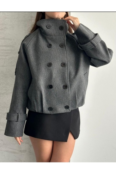 Lovely butik KRUVAZE DİK YAKA KAŞE KISA MONT CEKET