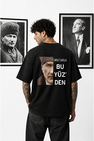 Ninkasiwear Atatürk Unisex Oversize 24/1 Pamuk Tişört - Özel Yaka Baskılı