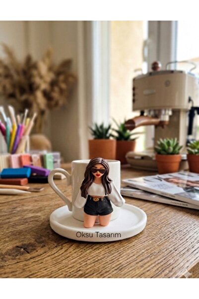 oksukokulutaş Crop Detailed Shorts Girl's Turkish Coffee Cup