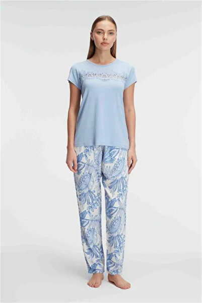 SS HOME CONCEPT Short Sleeve Crew Neck Women's Viscose Floral Patterned Summe...