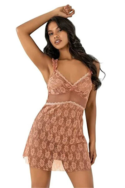 SS HOME CONCEPT Lace Embroidered Copper Short Tulle Nightgown