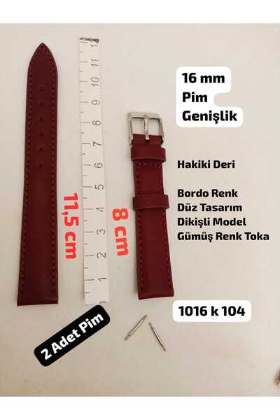 Brality 16 mm Uyumlu Kol Saati Kordonu , HAKİKİ DERİ , KOYU BORDO Renk Düz-Di...