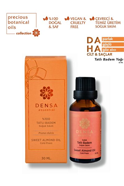 Densa Essential %100 Saf ve Doğal Tatlı Badem Yağı Soğuk Sıkım 30 ml