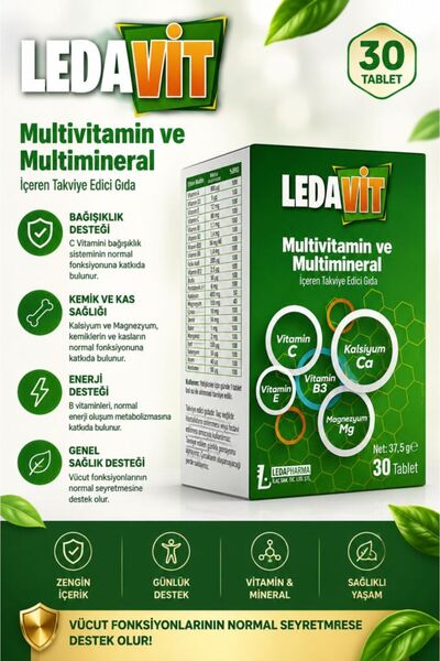 LedaPharma Multivitamin Mineral 30 Tablets (CALCIUM MAGNEZIUM ZINCO IRON ETC.)