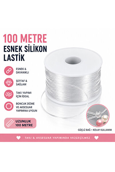 uniquehobby 1 Adet 100m Şeffaf Lastikli Misina Takı Yapım Tasarım İpi