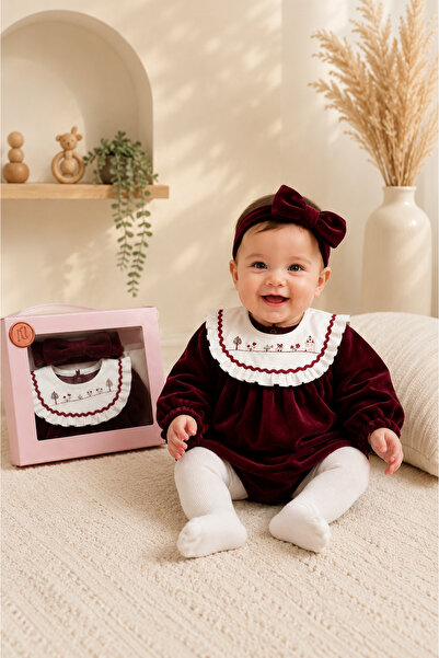 LİLİYUM Baby Girl Mevlütlük Set of 3 Velvet Dress, Crown, Socks in Box - Gift...