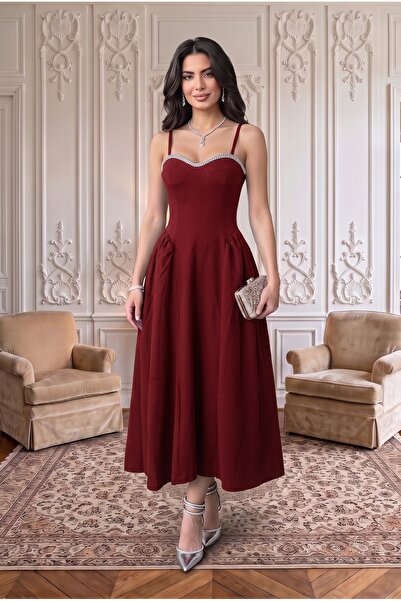 ALFUDO Moda Collection Women's Strapless Stone Embroidered Degaje Collar Zipp...