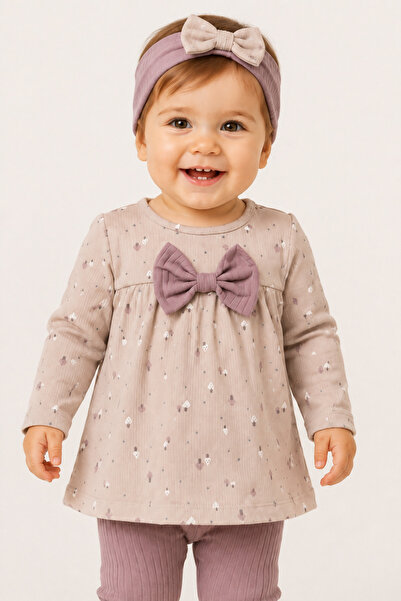 minella kids Minella Moda Girl's Bandana Bow Detailed Top and Bottom Bandana Set