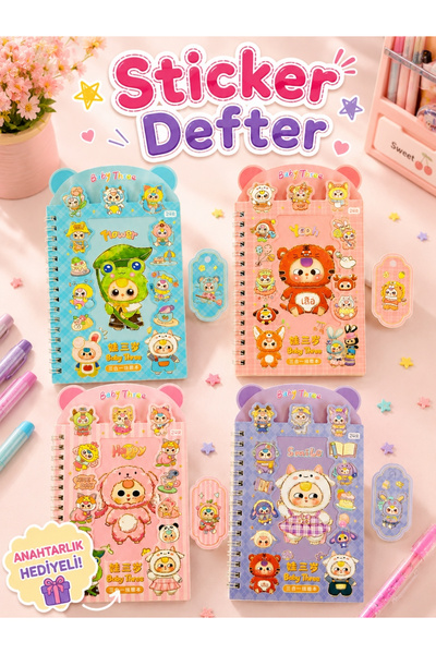 ÖZ OFİS Baby Theree Temalı Sticker Defter - 16 Sayfa Sticker 8 Sayfa Not Deft...