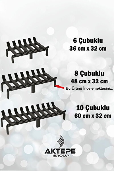 AKTEPE Group Şömine Izgarası 8 Çubuklu 48 Cm X 32 Cm Ekstra Dar Gözlü Izgara