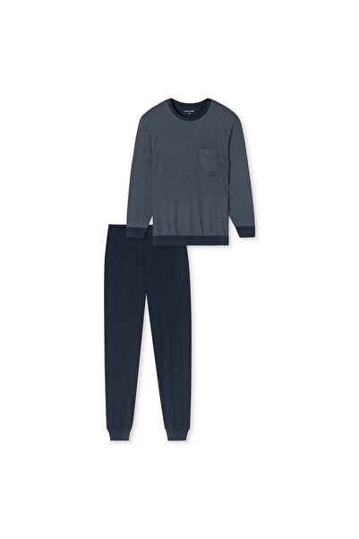 Schiesser Herren Schlafanzug, lang - Comfort Essentials, Baumwolle, Rundhals