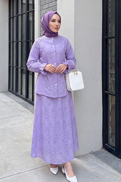 Modamorfo Waist-Tightening, Shoulder-Studded, Stone-Detailed Scalloped Suit -...
