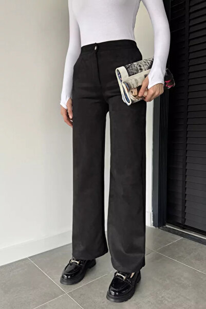 TOZLU Women's High Waist Palazzo Suede Pants