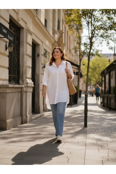 DNRYSL Women's Plus Size 100% Cotton Muslin Tunic Buttoned Shirt