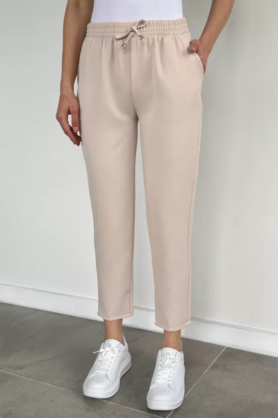 TOZLU Women's Waist Elastic Fabric Trousers
