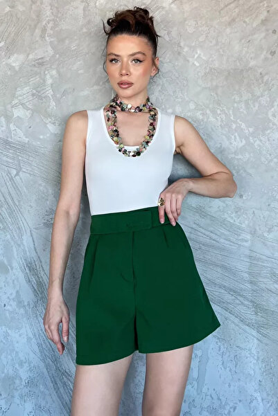 TOZLU High Waist Pleated Velcro Women's Shorts with Pockets