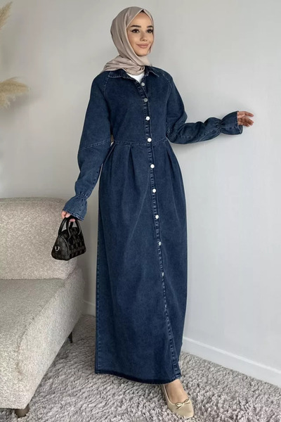 TOZLU Front Buttoned Hijab Jean Denim Dress