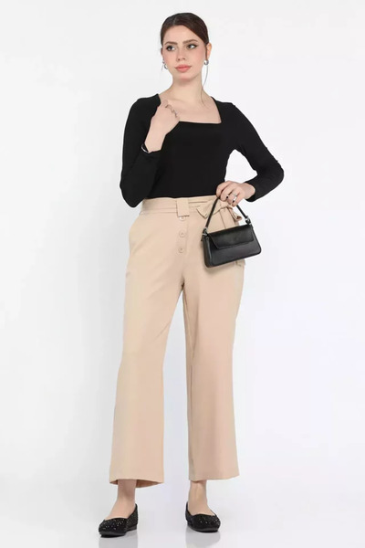 TOZLU Plus Size Women's Pants with Belt Tie