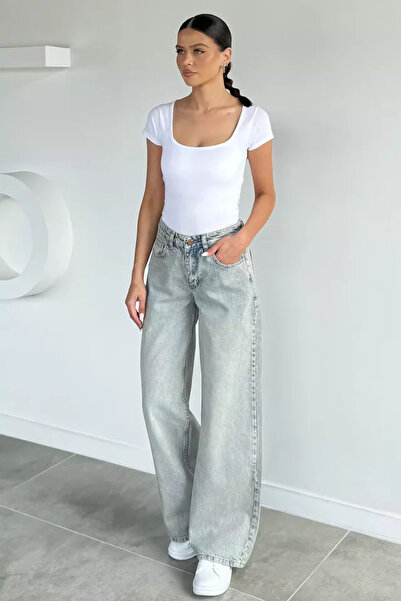 TOZLU Pantaloni de damă din denim, cu picior larg, lavabili