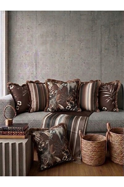 KEDİ Safari Mystery 7 Piece Set 6 Pillow Covers 1 Runner