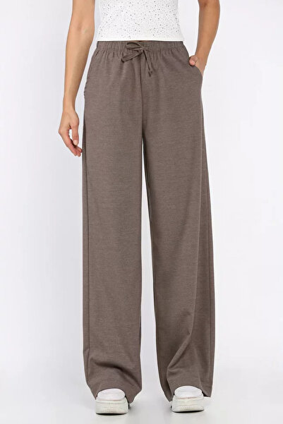 TOZLU Elastic Waist Lace-Up Wide-Leg Women's Trousers