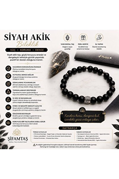 ŞİFAMTAŞ Siyah Akik Doğal Taş Bileklik