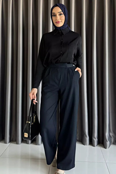 TOZLU Women's High Waist Velcro Wide Leg Palazzo Hijab Pants
