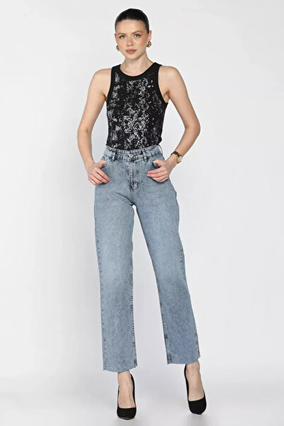TOZLU Pantaloni de damă din denim tip mom cu tăietură la picior