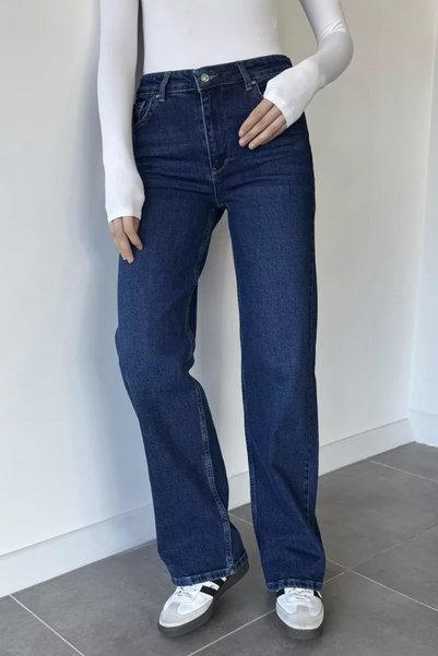 TOZLU Pantaloni de damă din denim Palazzo cu talie înaltă