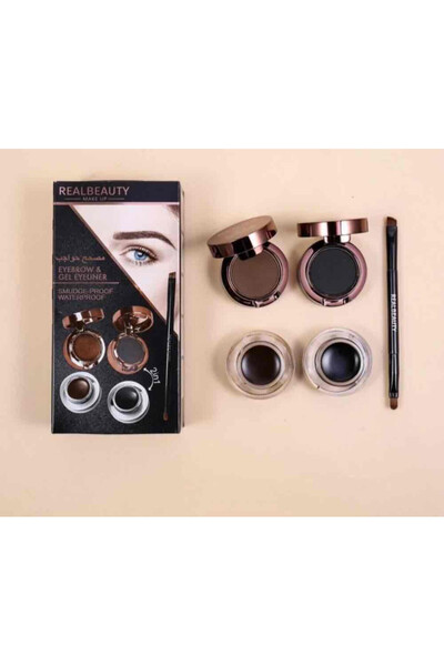 real beauty Set for Eyes and Eyebrows, Gel and Powder, Brown-Black, Double-En...