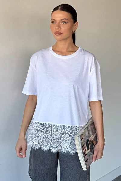 TOZLU Tricou de damă cu detalii din dantelă