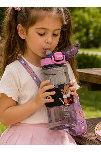 YDNE Sevimli Ayıcık Figürlü Taşınabilir Askılı Suluk 800 ml Sızdırmaz Kilitli...