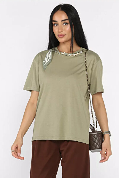 TOZLU Gülseli Women's T-Shirt with Scarf Collar