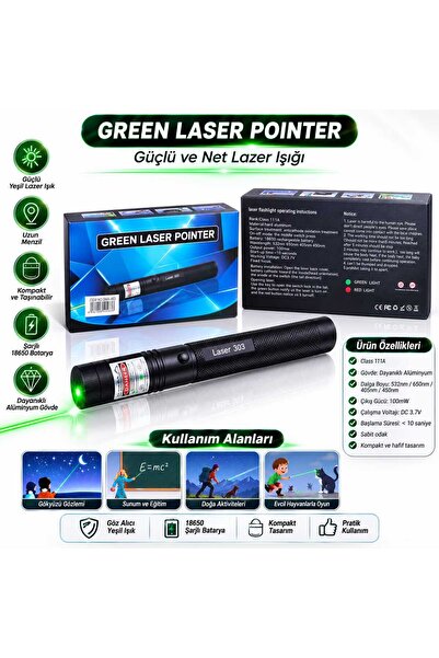 Genel Markalar Yeşil lazer green laser pointer 18650 şarj edilebilir pil